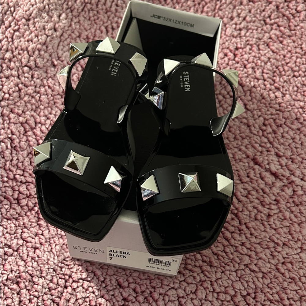 Steven Black Sandals with Silver Studs